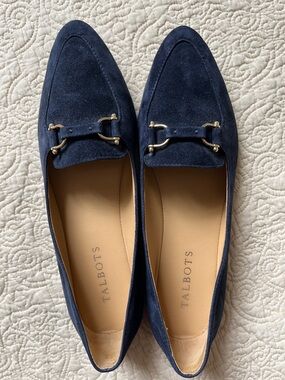 Talbots Navy Suede Pointed-Toe Bit Loafers